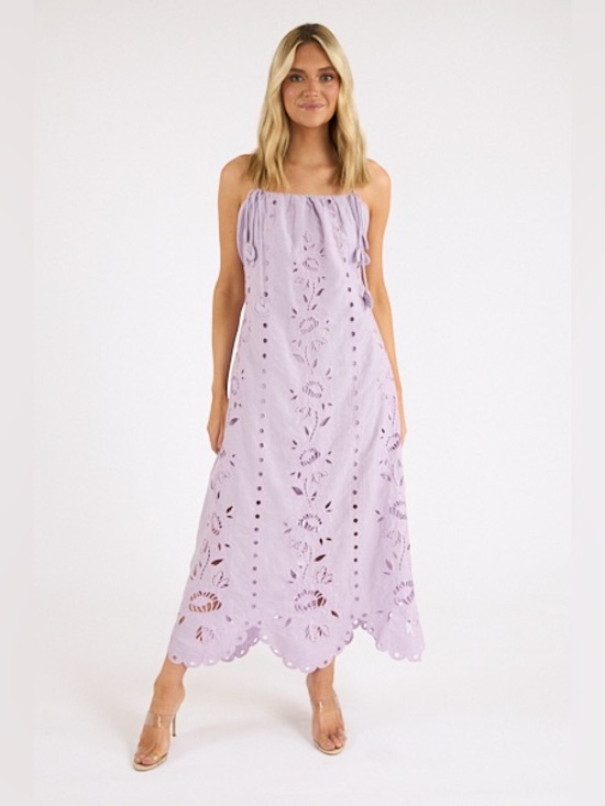FARM Rio Dresses & Skirts - FARM Rio Lavender Eyelet Tie-Shoulder Maxi Dress